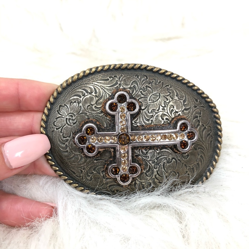 Nocona crystal bronze/brass cross belt buckle